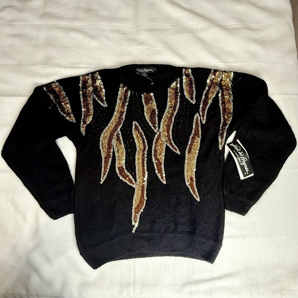 Vintage Work In Progress By Gladys Bagley Silk Wool Blend Sequin Sweater New